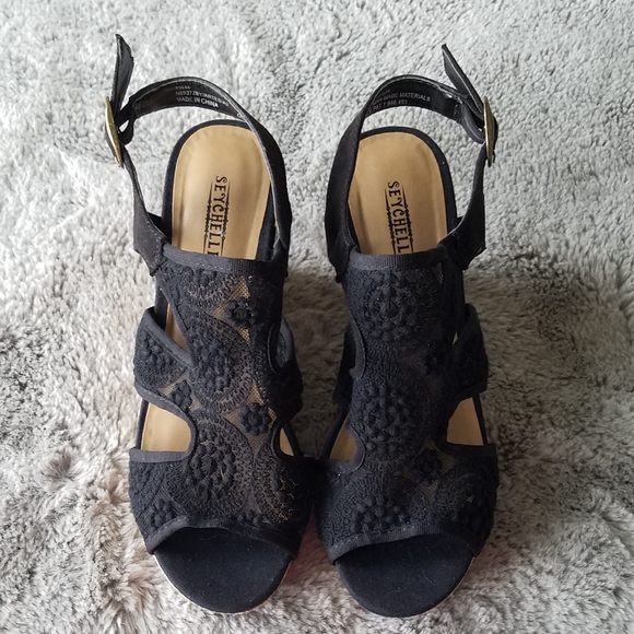 Seychelles Anthropologie Black Lace Wedges - Picture 4 of 7